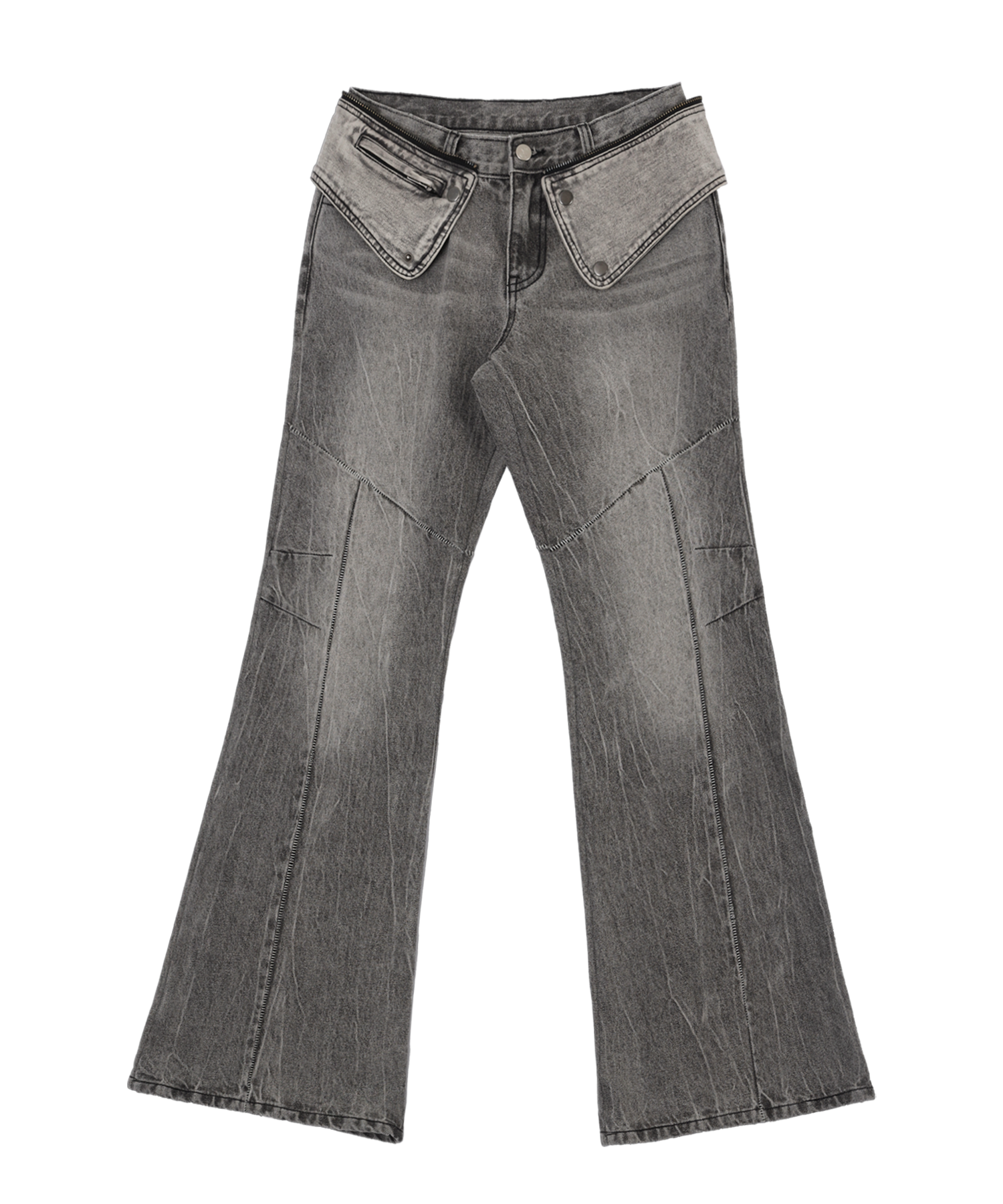 Crack Washed Denim Pants / Grey