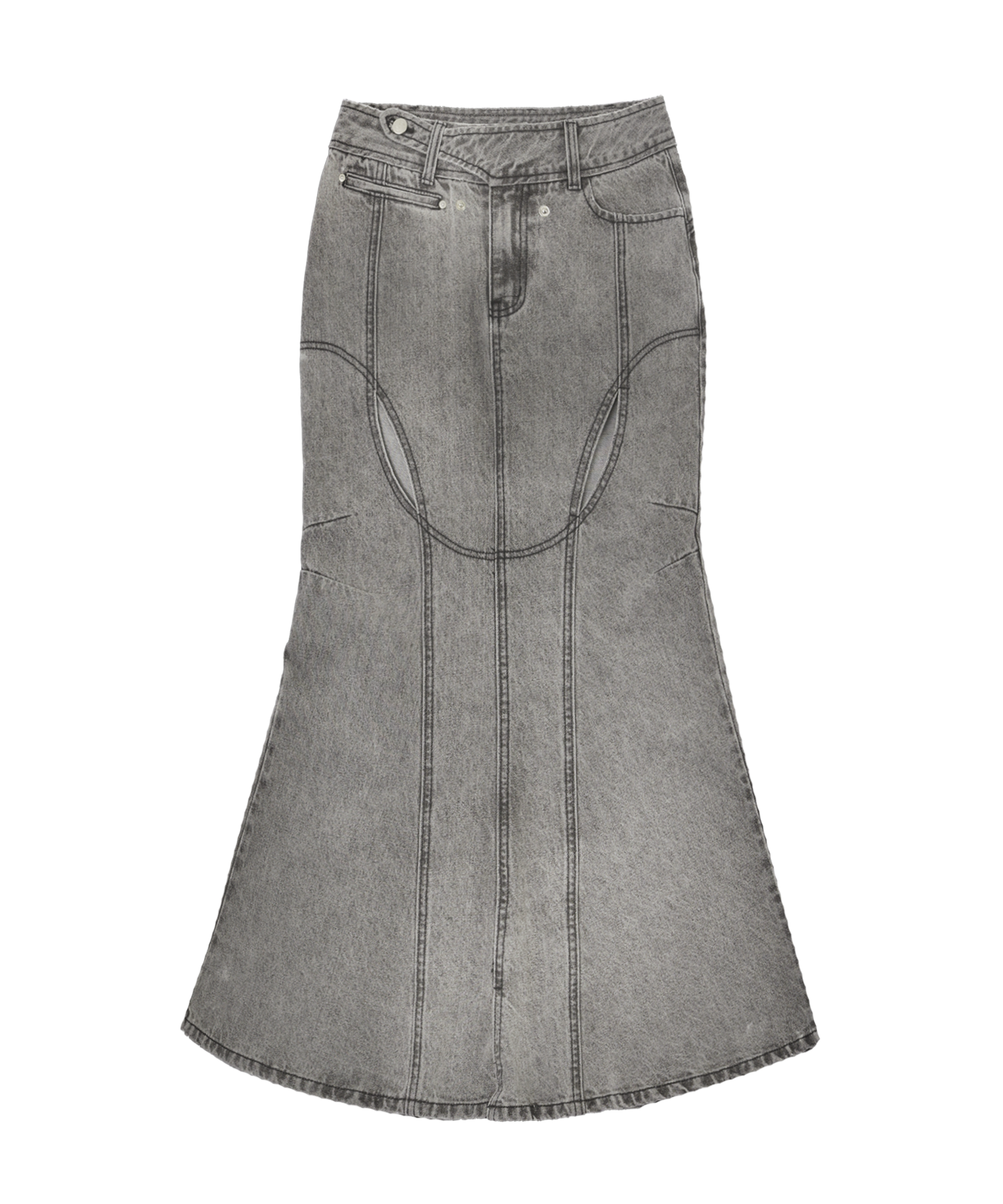 Mermaid Slit Denim Skirt / Grey